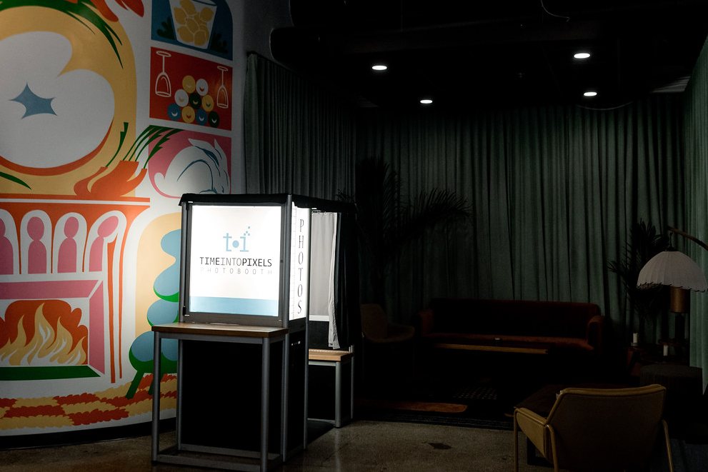 The photo booth tucked into a corner of a venue