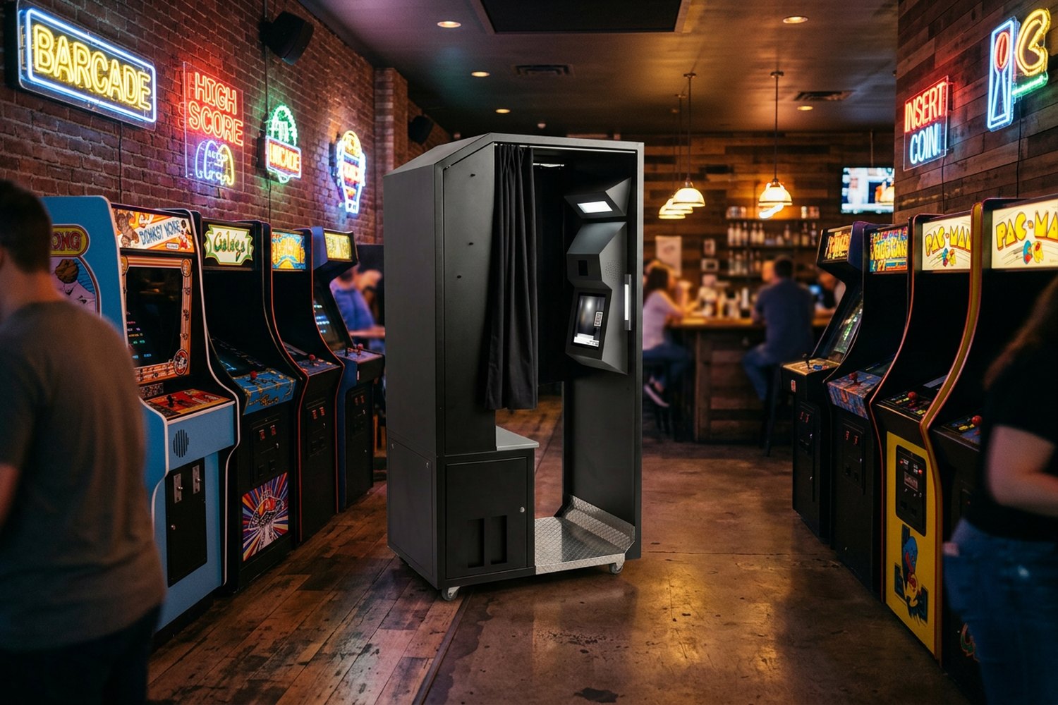 The enclosed photo booth in a retro barcade