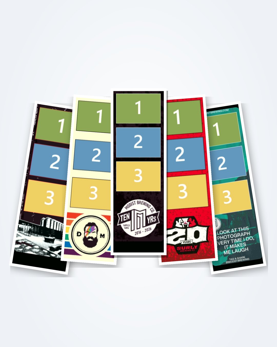 Branded print designs we built for venues, shown on the booth's template screen